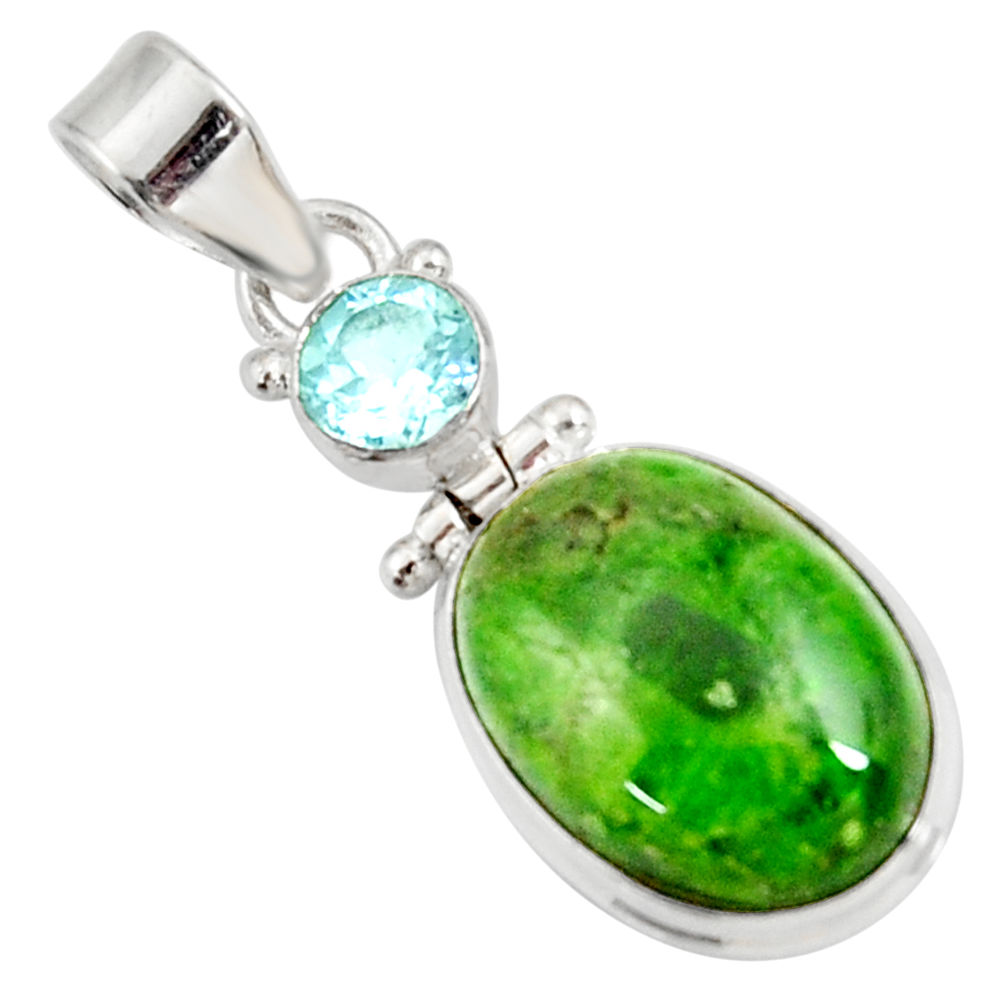 14.14cts natural green chrome diopside topaz 925 sterling silver pendant d42617