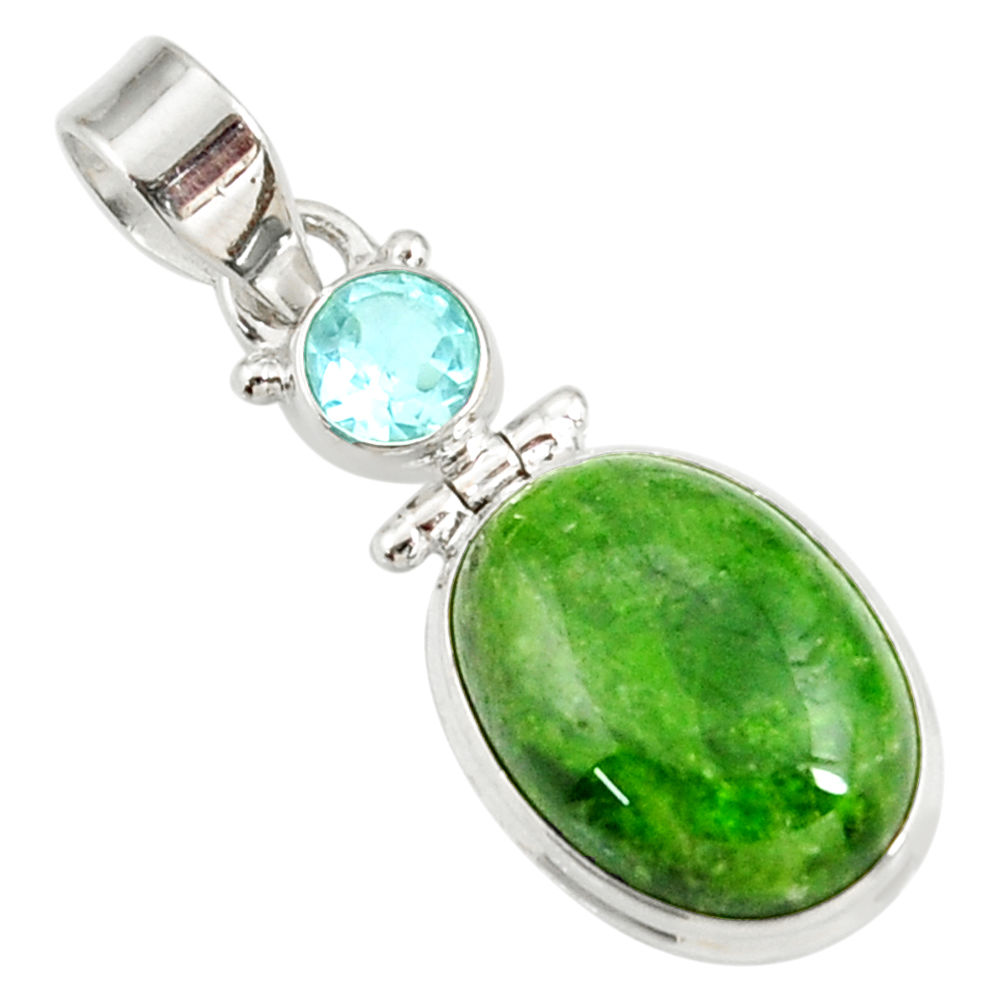 14.47cts natural green chrome diopside topaz 925 sterling silver pendant d42618