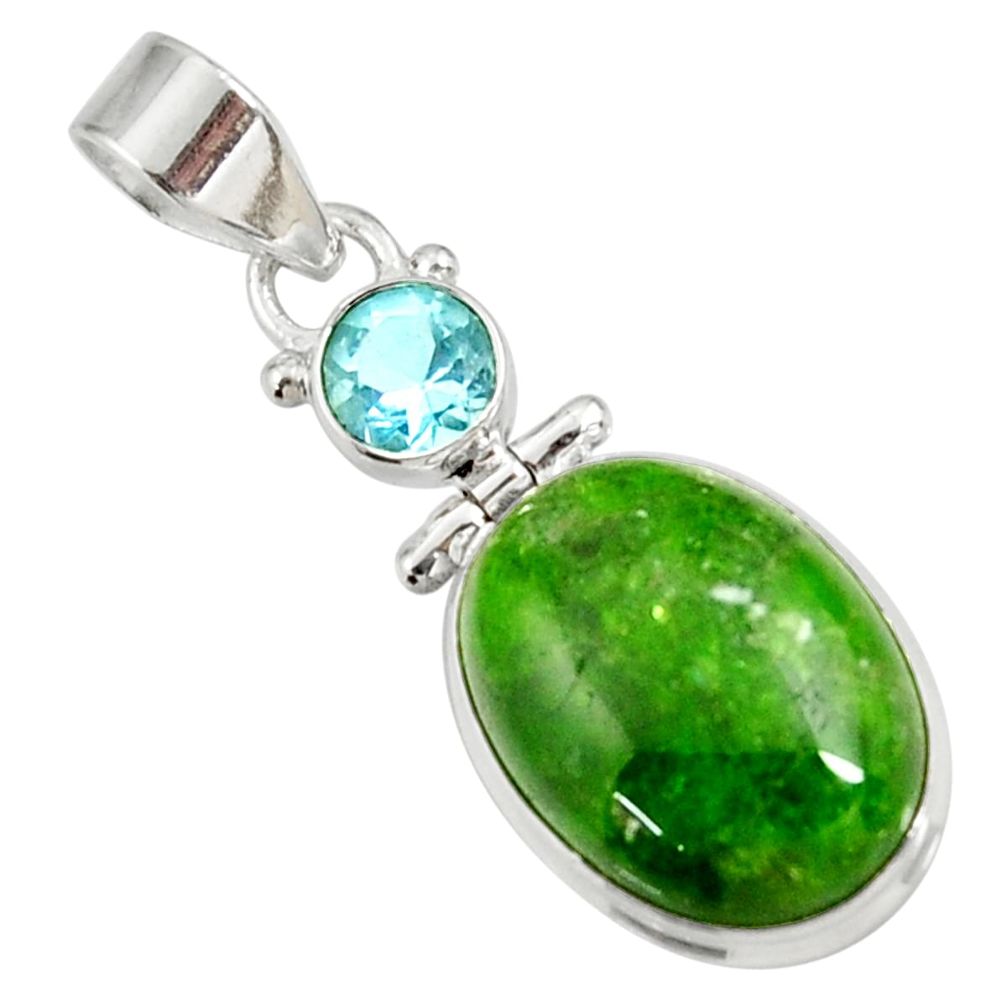 15.05cts natural green chrome diopside topaz 925 sterling silver pendant d42623