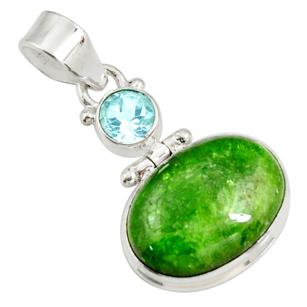 14.68cts natural green chrome diopside topaz 925 sterling silver pendant d42626