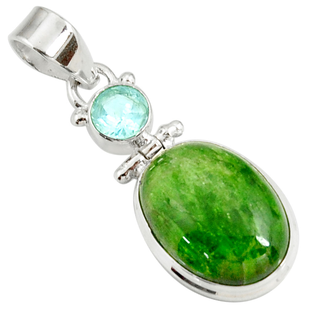 14.47cts natural green chrome diopside topaz 925 sterling silver pendant d42639
