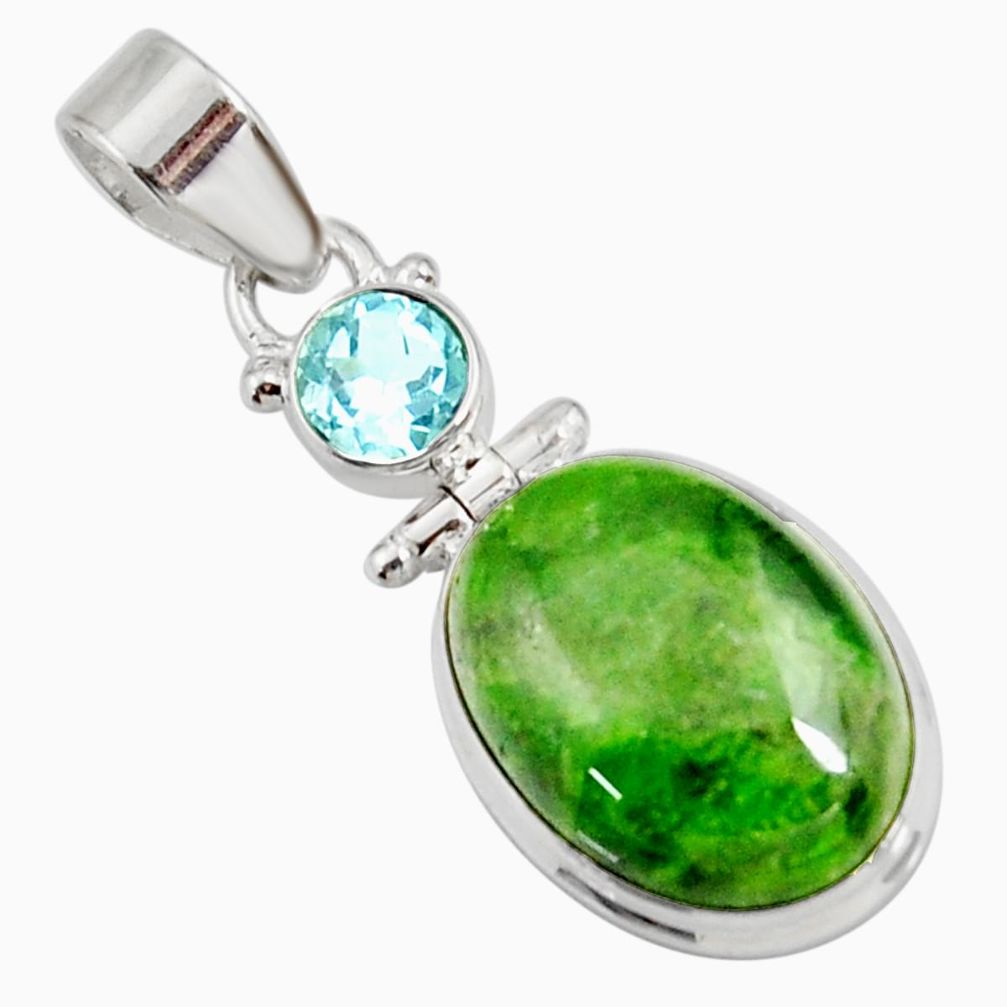 15.02cts natural green chrome diopside topaz 925 sterling silver pendant d42640
