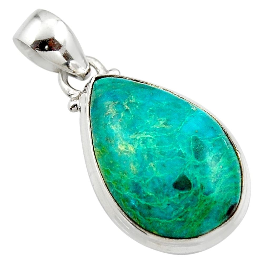 12.98cts natural green chrysocolla 925 sterling silver pendant jewelry r46566