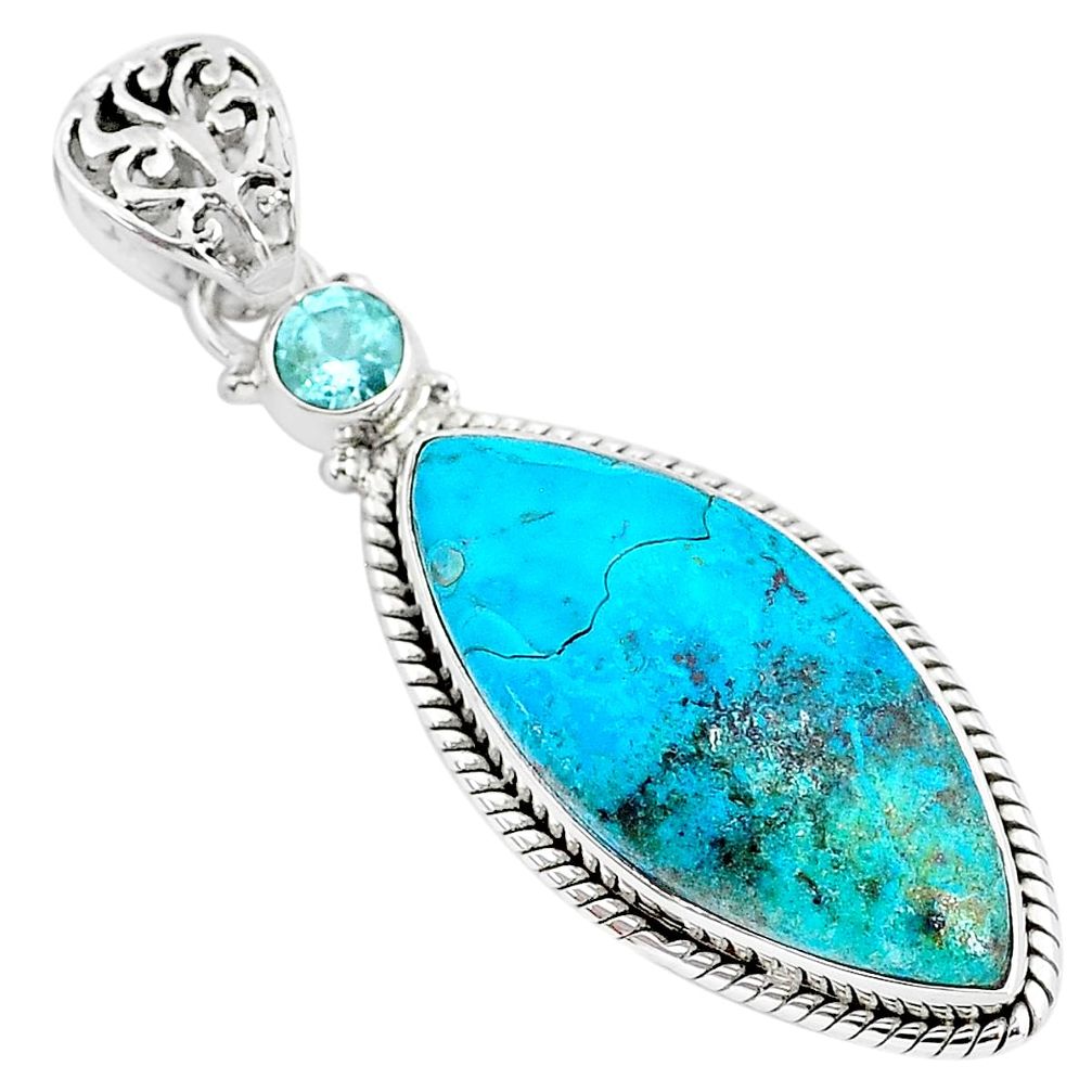 16.73cts natural green chrysocolla 925 sterling silver pendant jewelry r94373