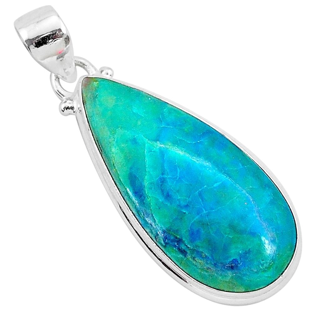 14.12cts natural green chrysocolla 925 sterling silver pendant jewelry r94897