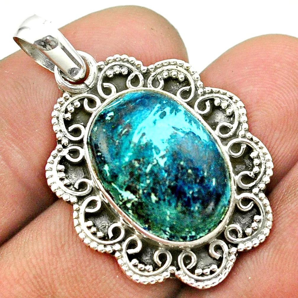 13.55cts natural green chrysocolla 925 sterling silver pendant jewelry t53387
