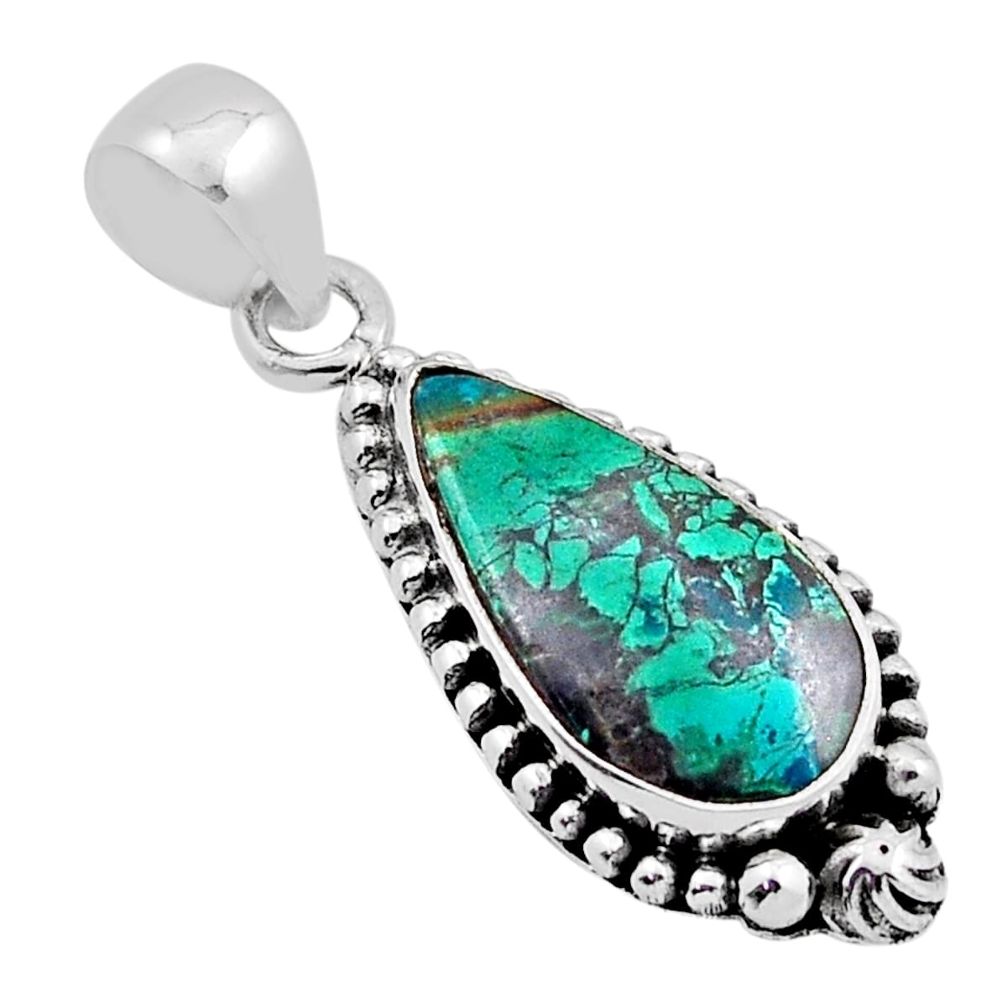 5.45cts natural green chrysocolla pear sterling silver pendant jewelry n19195