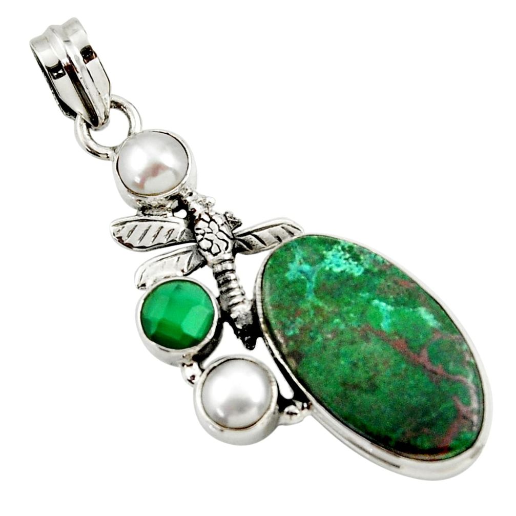  green chrysocolla pearl 925 silver dragonfly pendant d45265