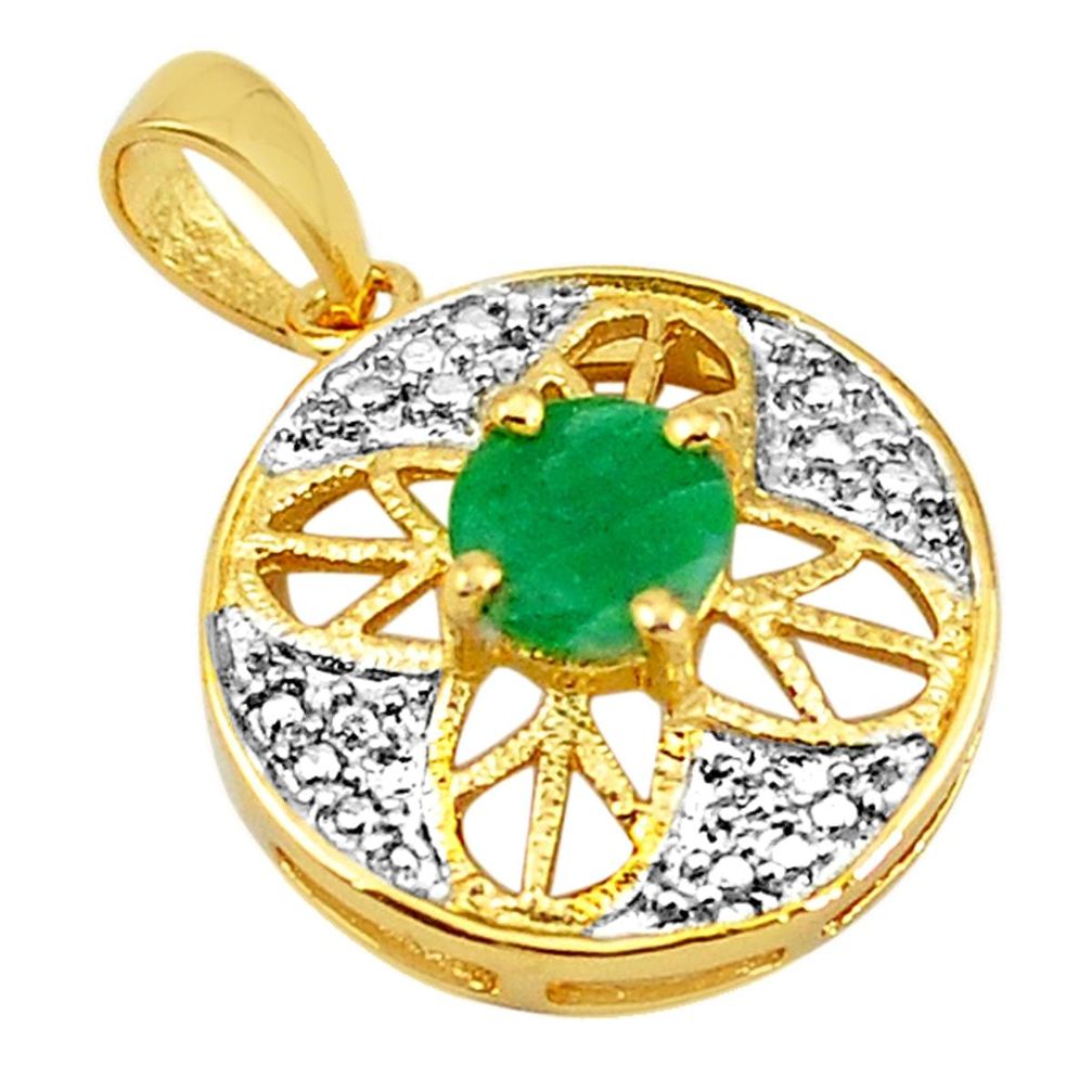 Natural green emerald 925 sterling silver 14k gold pendant jewelry c22799