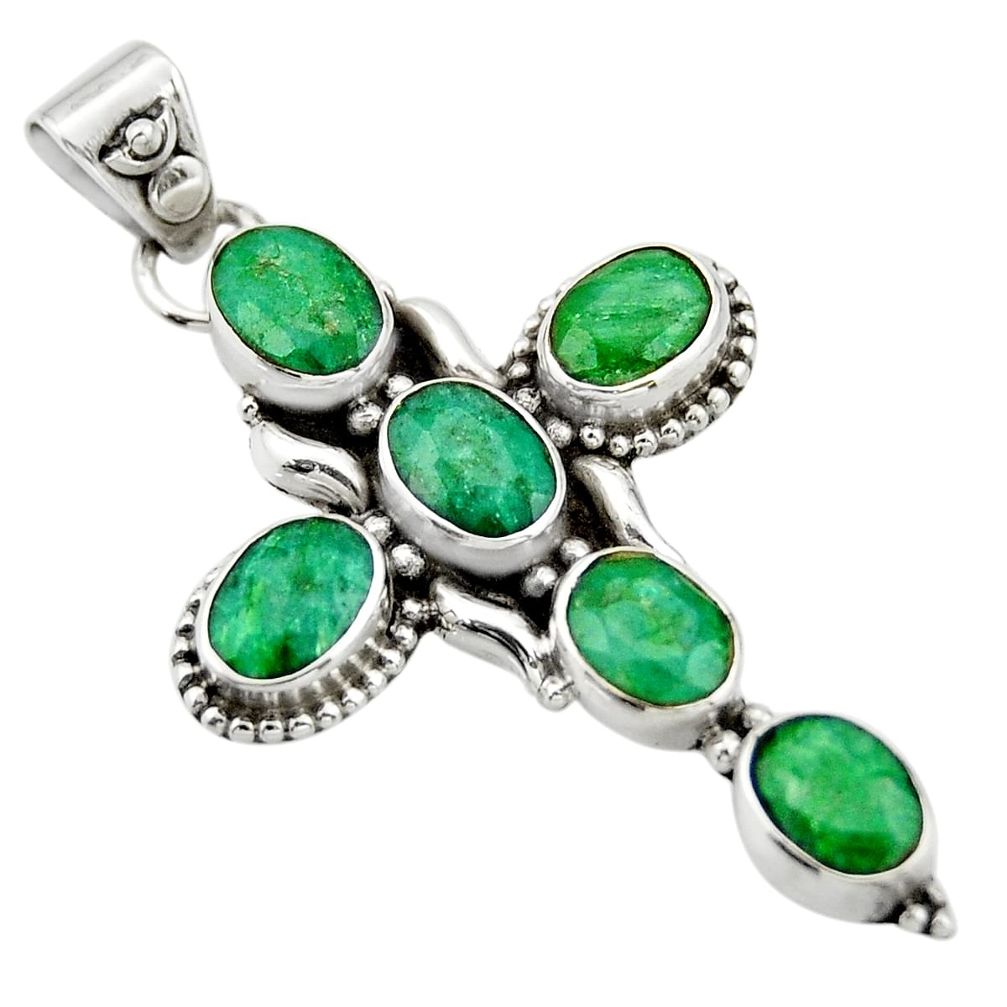 9.43cts natural green emerald 925 sterling silver holy cross pendant r20769