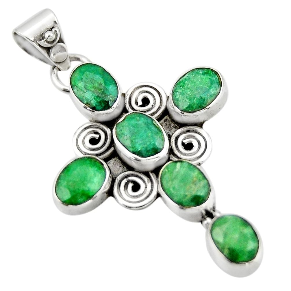 9.04cts natural green emerald 925 sterling silver holy cross pendant r20772
