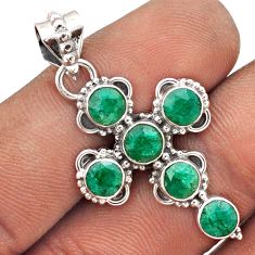 4.91cts natural green emerald 925 sterling silver holy cross pendant t85784