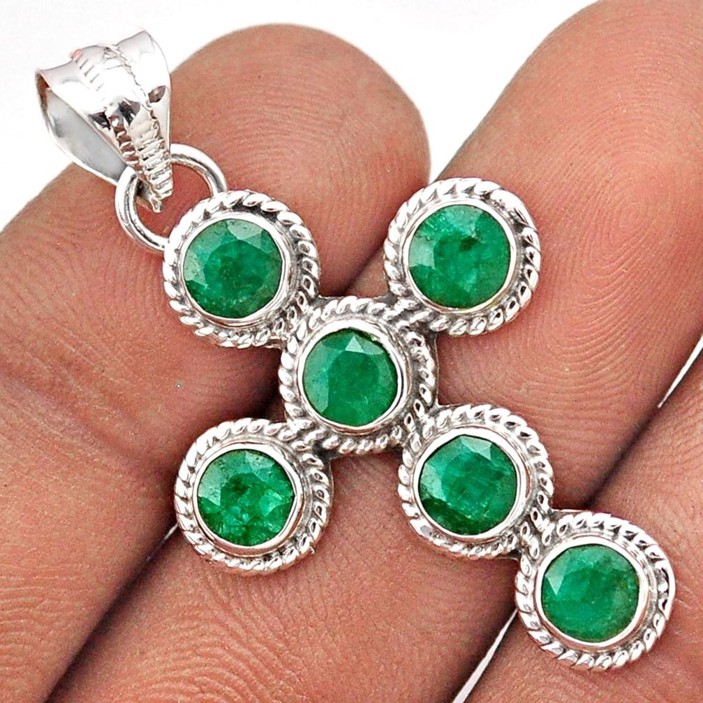 5.55cts natural green emerald 925 sterling silver holy cross pendant t85834