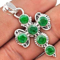 5.11cts natural green emerald 925 sterling silver holy cross pendant t85897