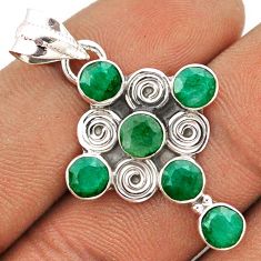 5.39cts natural green emerald 925 sterling silver holy cross pendant t85908