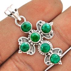 5.15cts natural green emerald 925 sterling silver holy cross pendant t85942
