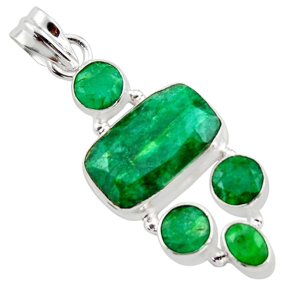 12.39cts natural green emerald 925 sterling silver pendant jewelry r43042