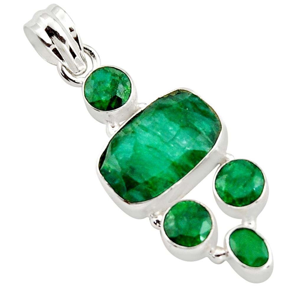 12.34cts natural green emerald 925 sterling silver pendant jewelry r43061