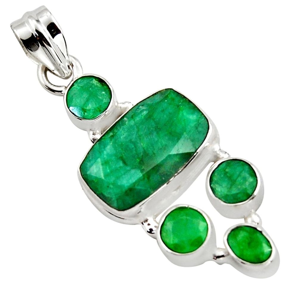 12.72cts natural green emerald 925 sterling silver pendant jewelry r43065