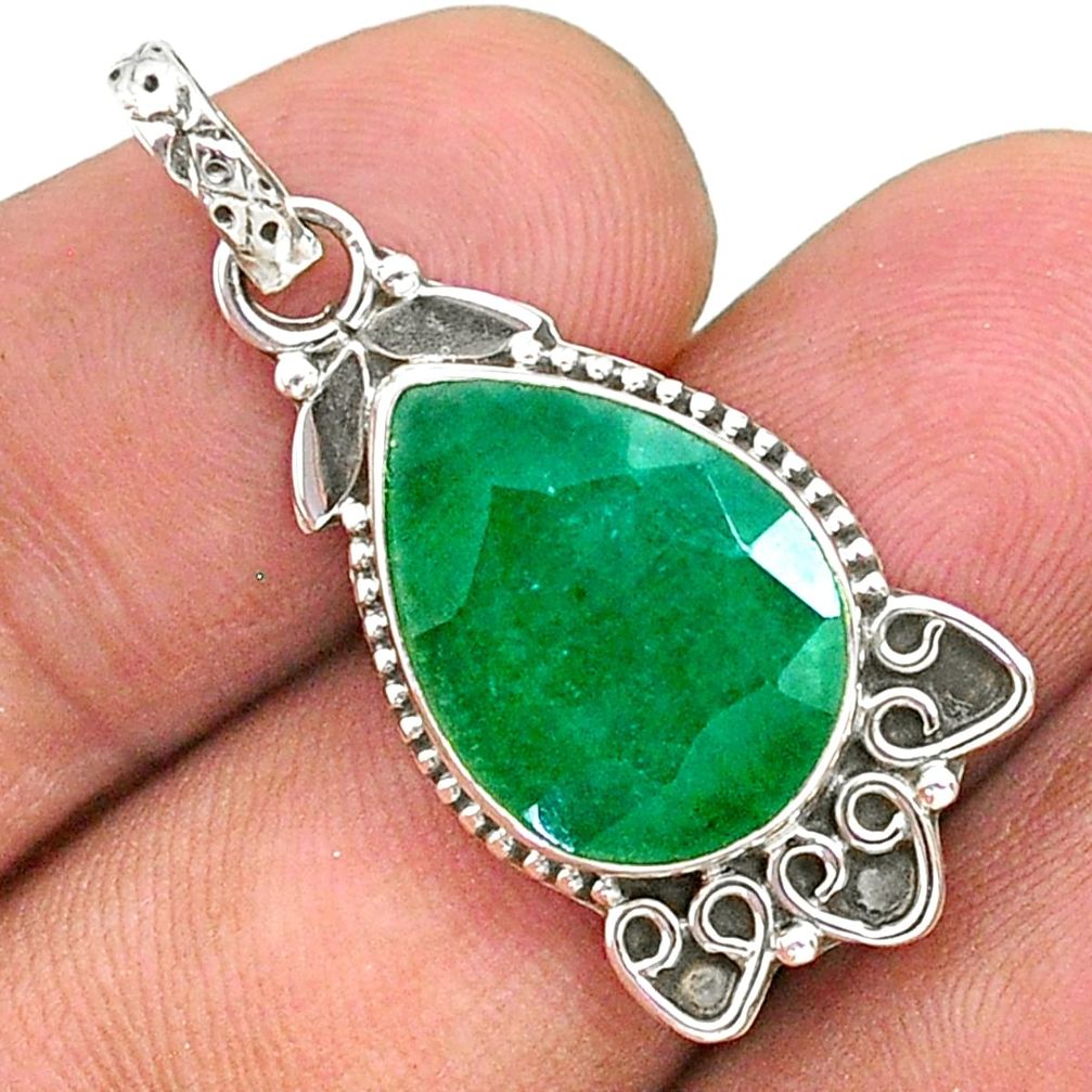8.73cts natural green emerald 925 sterling silver pendant jewelry t35844