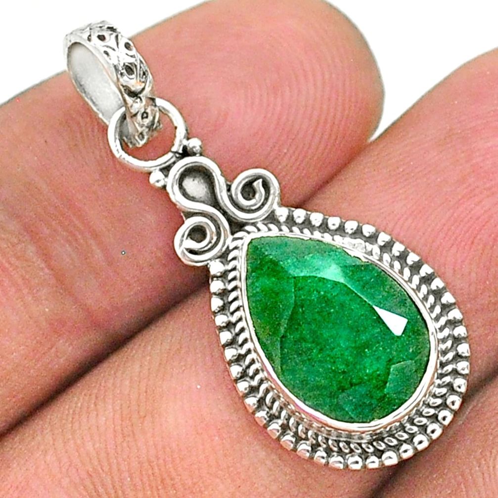 4.18cts natural green emerald 925 sterling silver pendant jewelry t35845