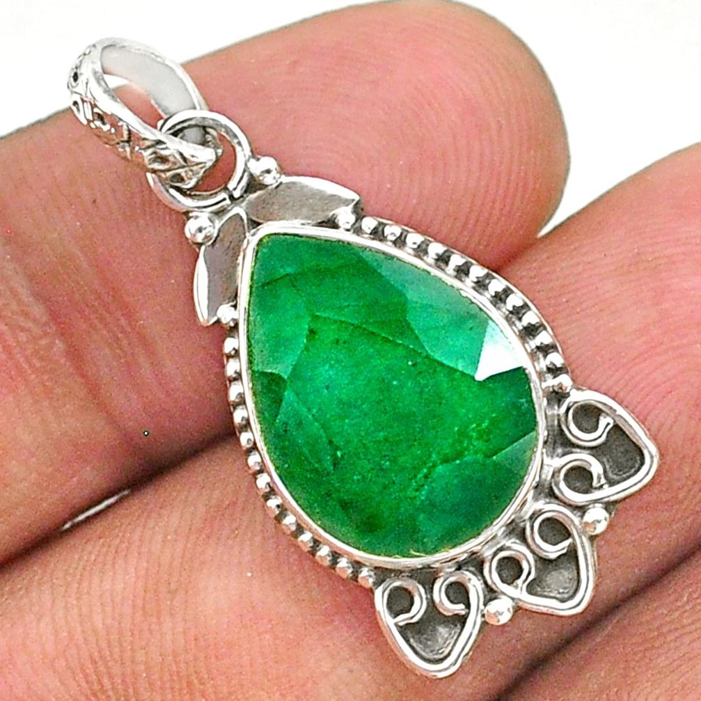 8.26cts natural green emerald 925 sterling silver pendant jewelry t35850