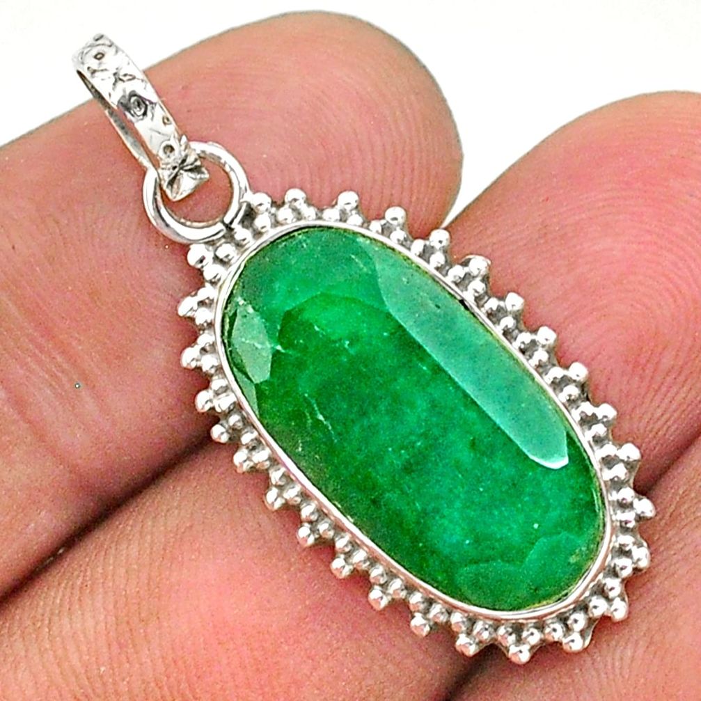 9.18cts natural green emerald 925 sterling silver pendant jewelry t35885