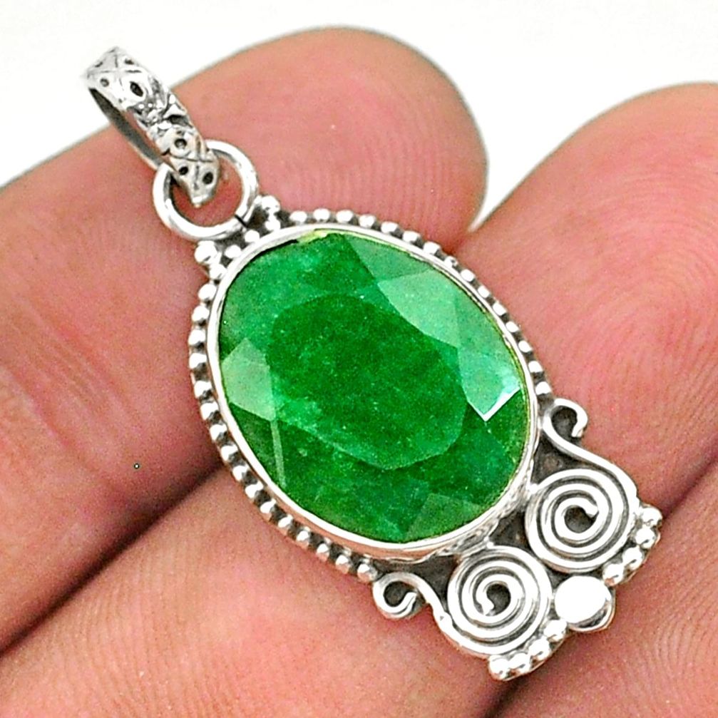 8.26cts natural green emerald 925 sterling silver pendant jewelry t35886