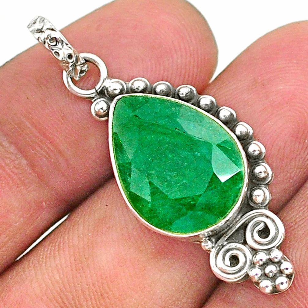 8.73cts natural green emerald 925 sterling silver pendant jewelry t35901