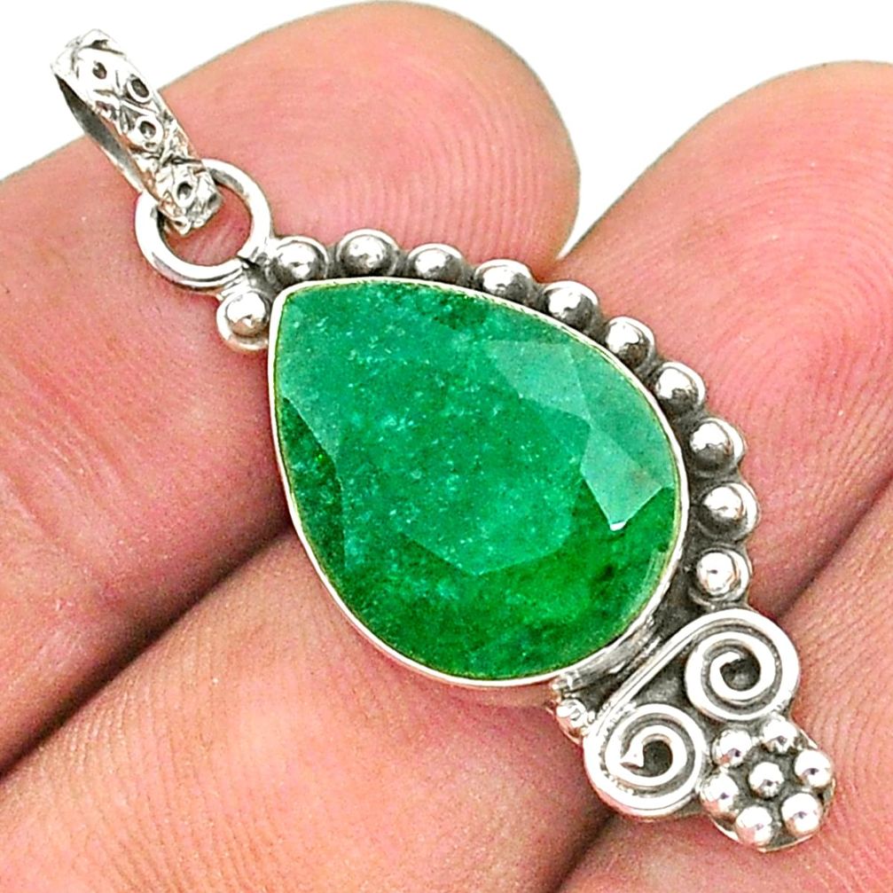 9.16cts natural green emerald 925 sterling silver pendant jewelry t35903