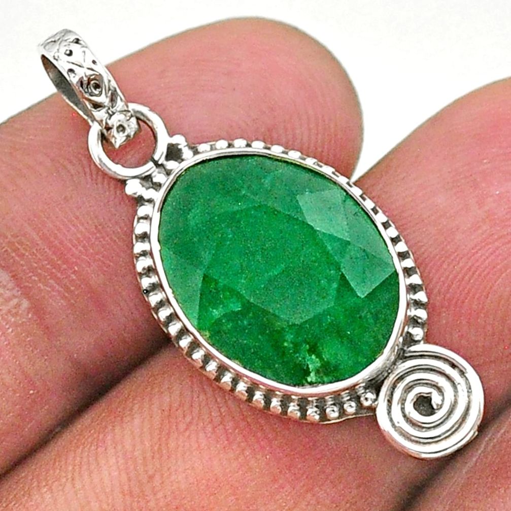 8.00cts natural green emerald 925 sterling silver pendant jewelry t40841