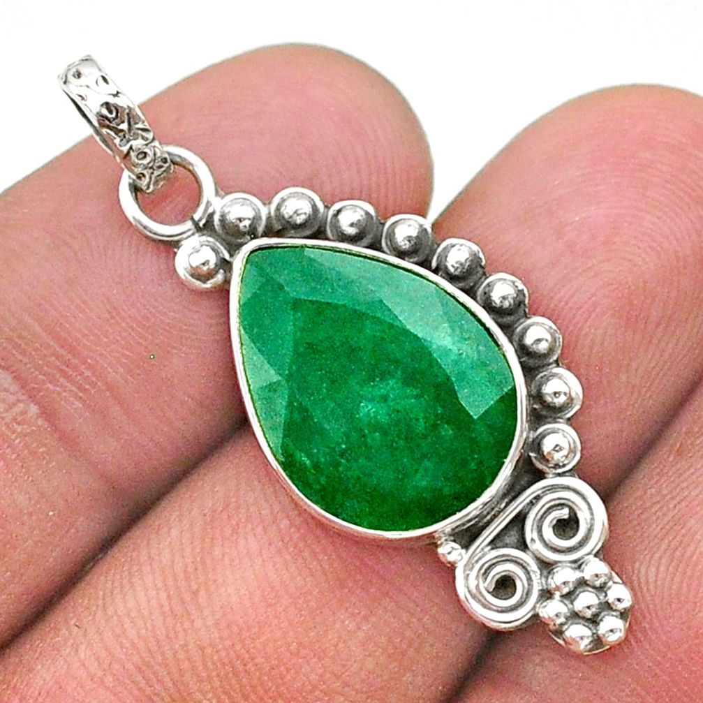 8.32cts natural green emerald 925 sterling silver pendant jewelry t40844