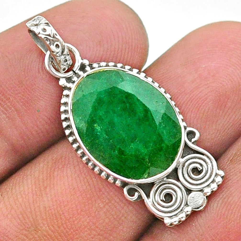 7.24cts natural green emerald 925 sterling silver pendant jewelry t40846