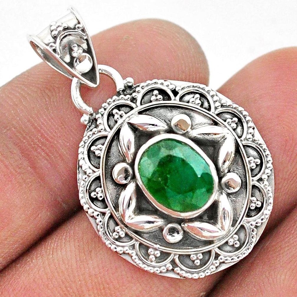 2.81cts natural green emerald 925 sterling silver pendant jewelry t42930