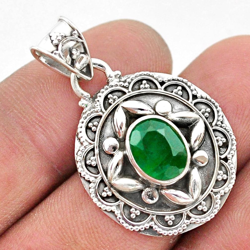 2.98cts natural green emerald 925 sterling silver pendant jewelry t42932