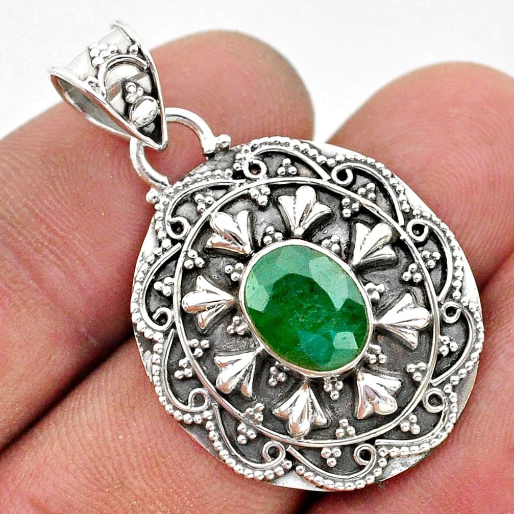 3.28cts natural green emerald 925 sterling silver pendant jewelry t42950