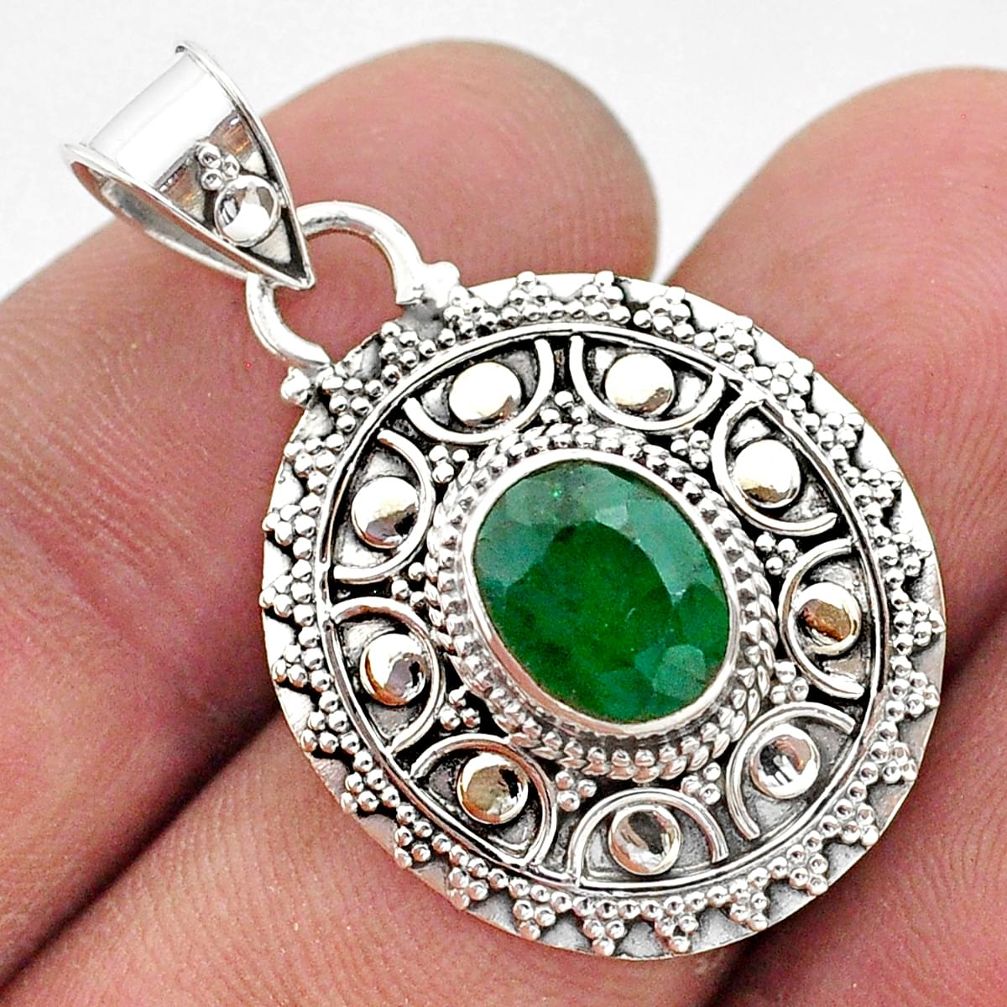 3.14cts natural green emerald 925 sterling silver pendant jewelry t42954