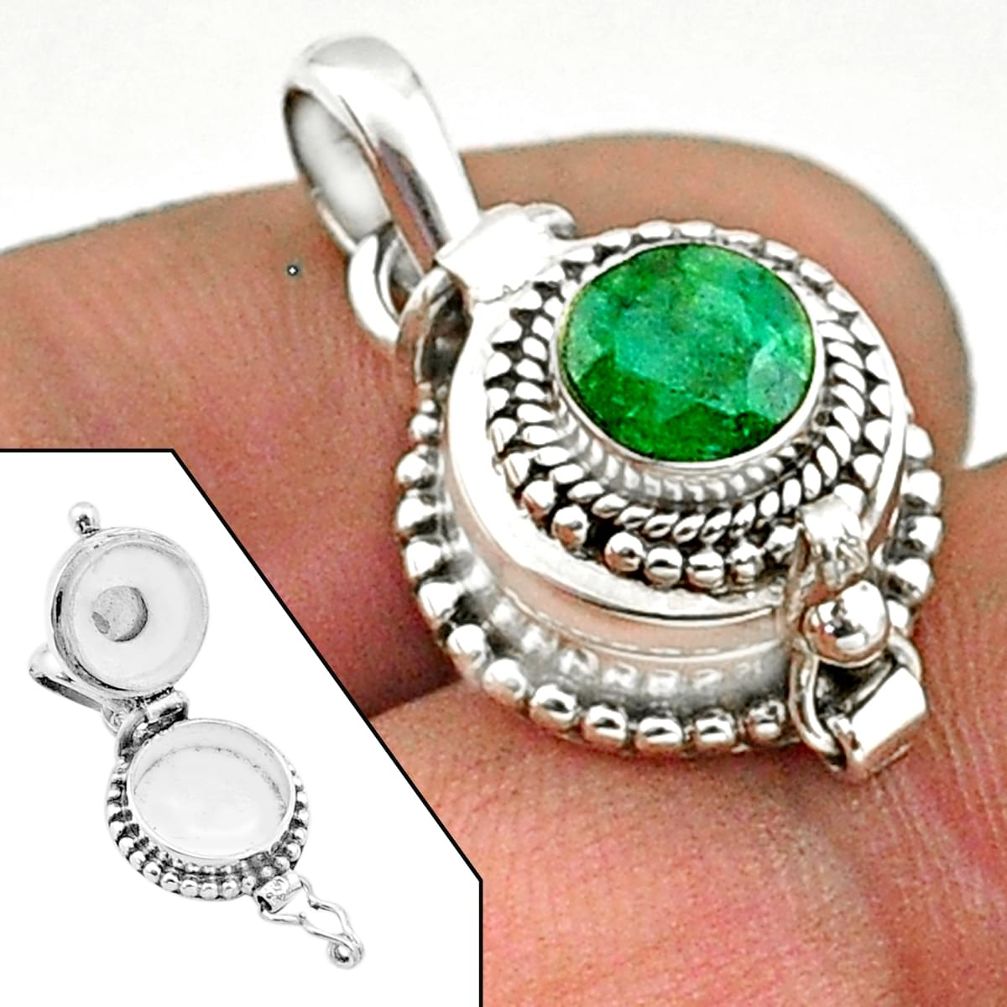 1.19cts natural green emerald 925 sterling silver poison box pendant t73473