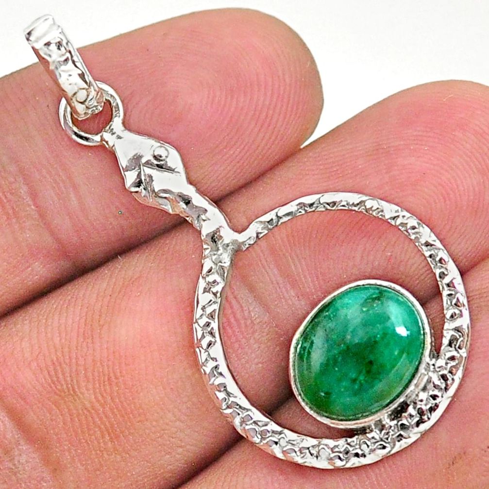 4.06cts natural green emerald 925 sterling silver snake pendant jewelry t35562