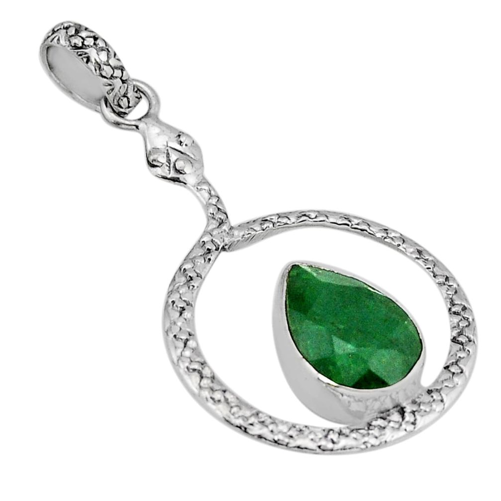 6.32cts natural green emerald 925 sterling silver snake pendant jewelry y69562
