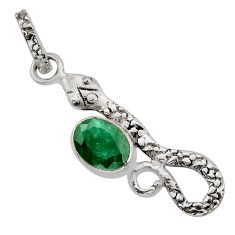 2.23cts natural green emerald 925 sterling silver snake pendant jewelry y78053