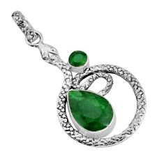6.48cts natural green emerald 925 sterling silver snake pendant jewelry y80202