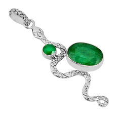 6.31cts natural green emerald 925 sterling silver snake pendant jewelry y80210