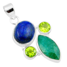 8.87cts natural green emerald lapis lazuli peridot 925 silver pendant u32026