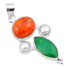 Clearance Sale- 8.87cts natural green emerald mojave turquoise pearl 925 silver pendant u32223