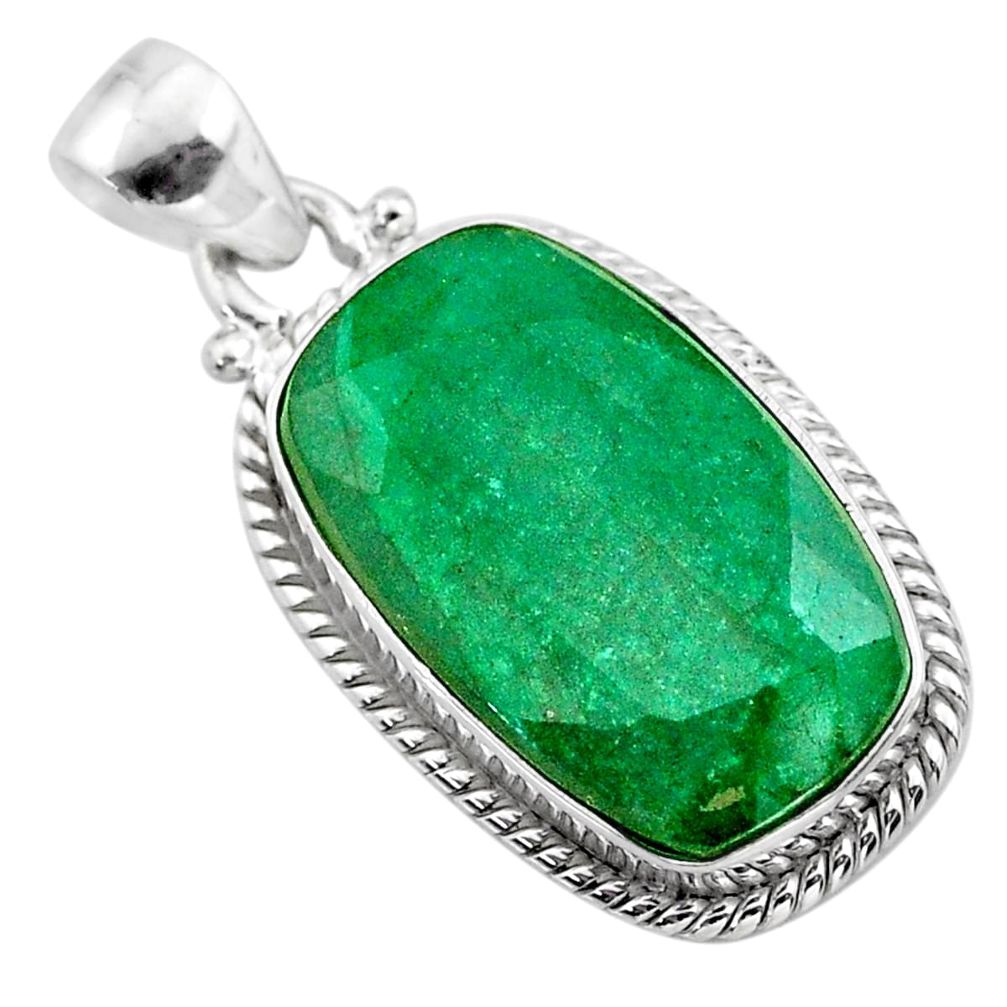 13.10cts natural green emerald octagan 925 sterling silver pendant t47208