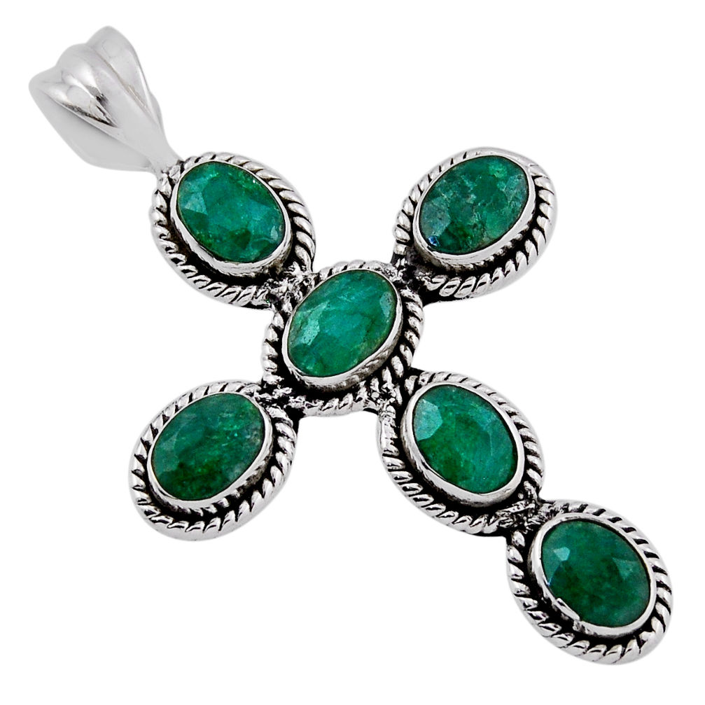 9.44cts natural green emerald oval 925 sterling silver holy cross pendant n39012
