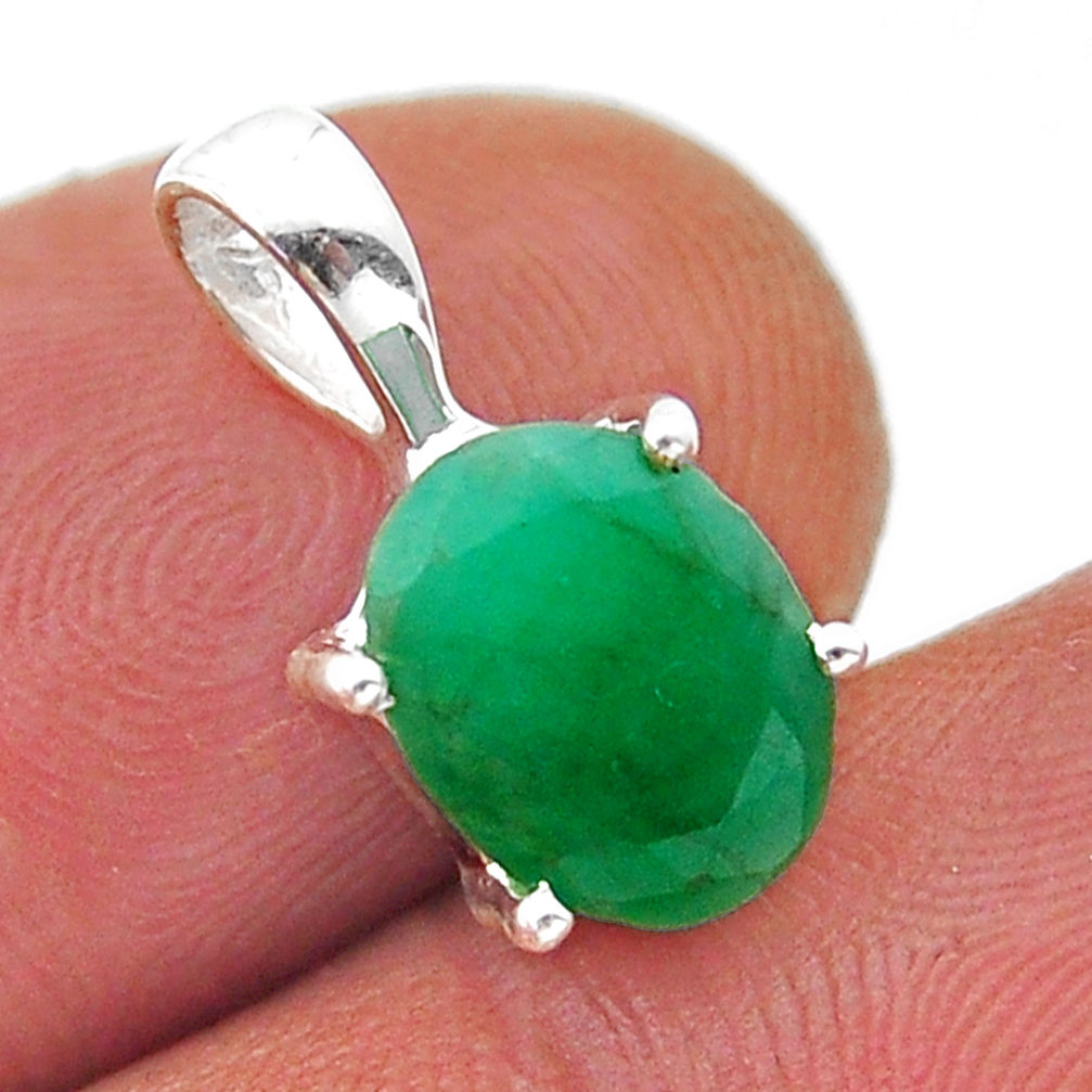 3.45cts natural green emerald oval 925 sterling silver pendant jewelry n53128