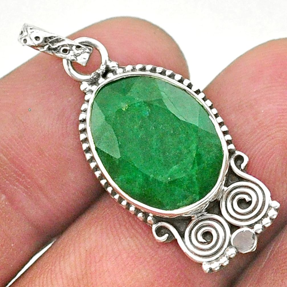 8.51cts natural green emerald oval 925 sterling silver pendant jewelry t40850