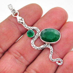 6.30cts natural green emerald oval chalcedony 925 silver snake pendant y67788